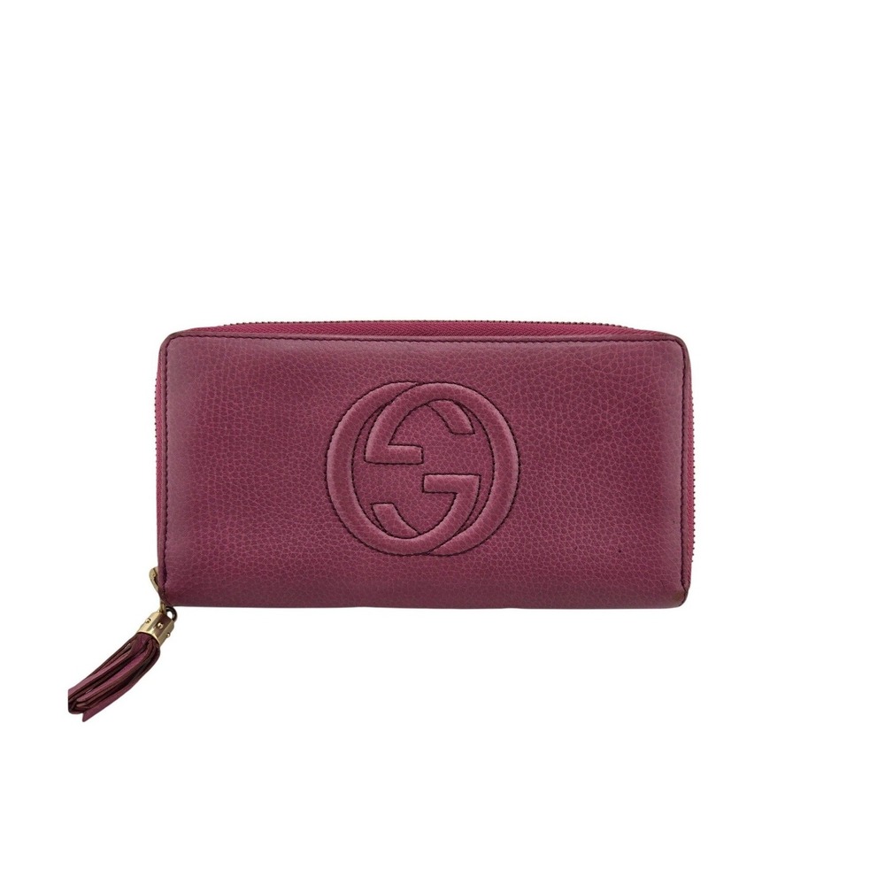 Gucci Soho Interlocking G Zip Around Wallet Fuchsia Leather